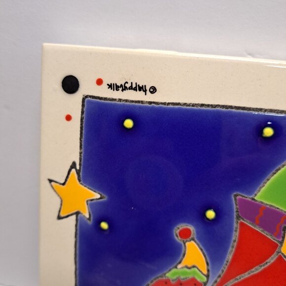 Happy Talk Trivet Tile Christmas Santa Star Tree Square 6" Wall Decor Ceramic - Picture 3 of 6